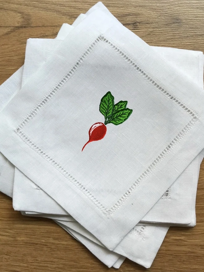 Embroidered Radish Cocktail Napkins (Set Of 2)