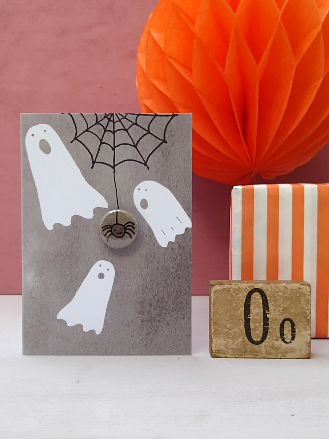 Ghosts and Spider halloween greeting card