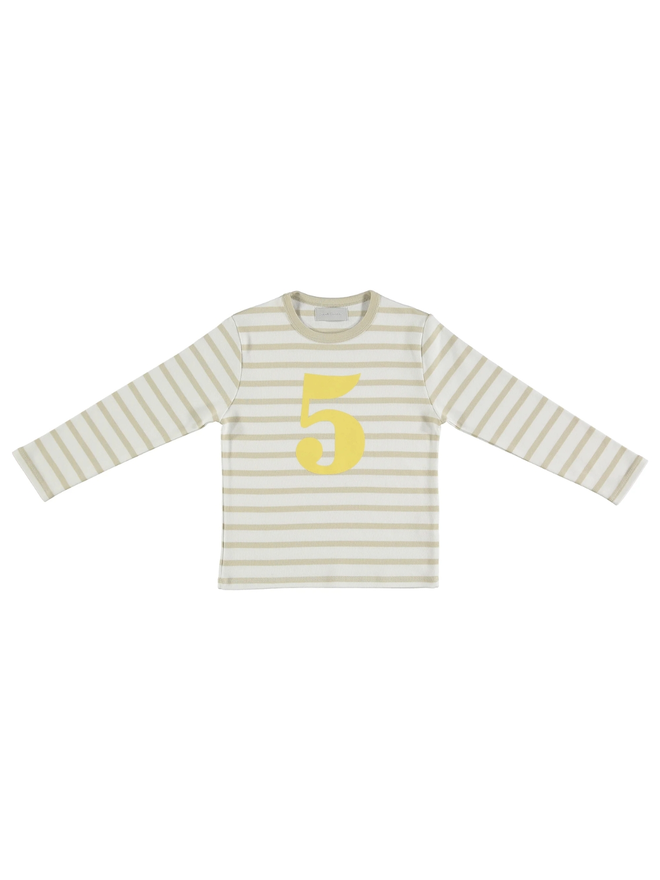 Sand & White Breton Striped Number 5 T Shirt