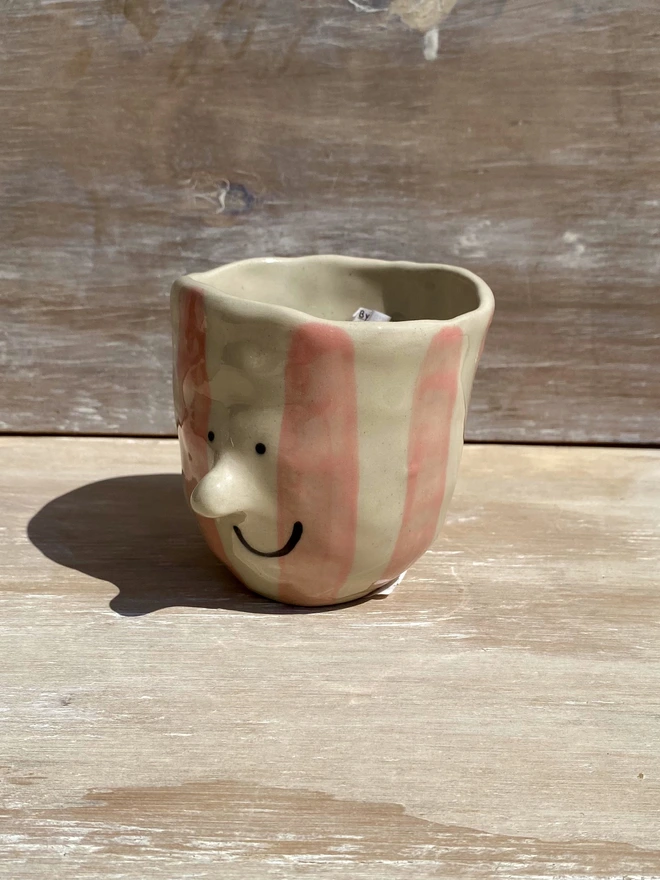 pink stripe pot - side