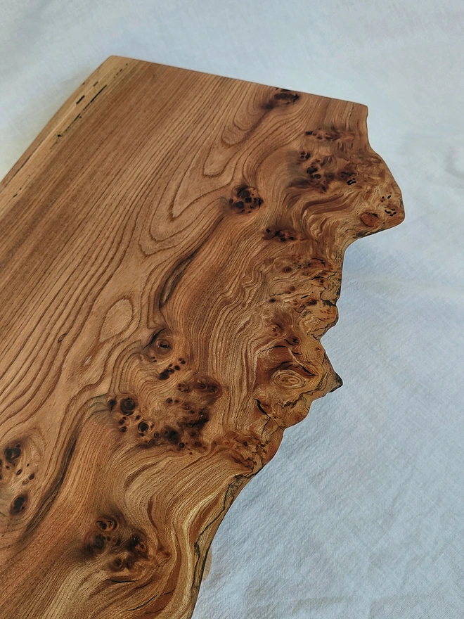 Live-Edge Elm Serving Board with Retro Birchwood Legs