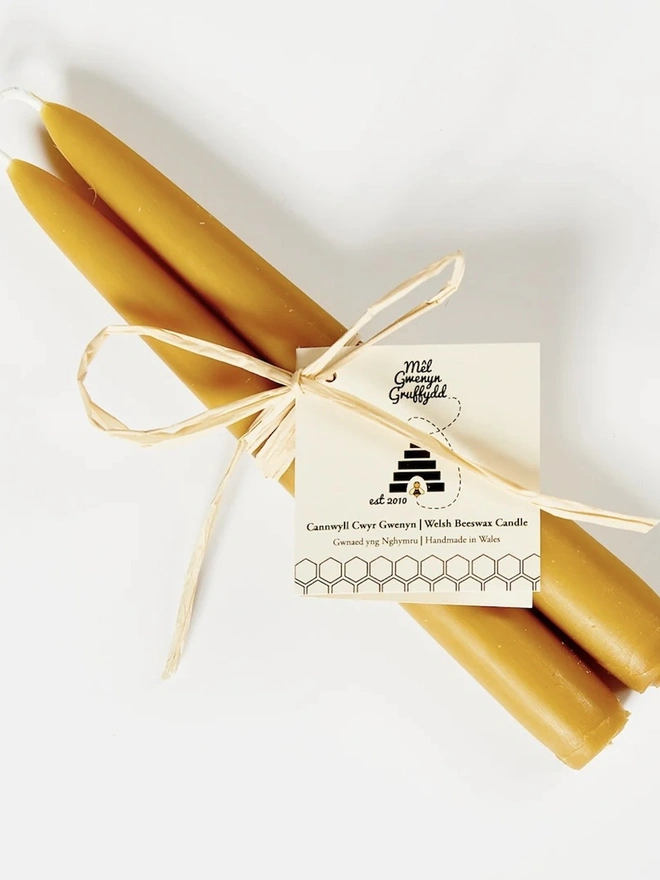 Tapered Welsh Pure Beeswax Candles Gift Set - Pair of Dinner