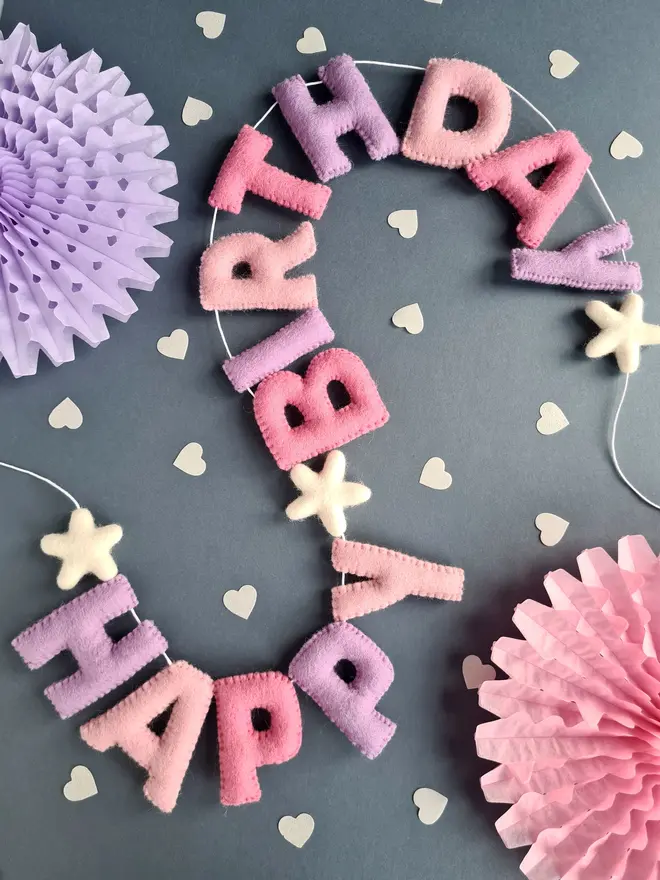 Pink Felt Happy Birthday Banner