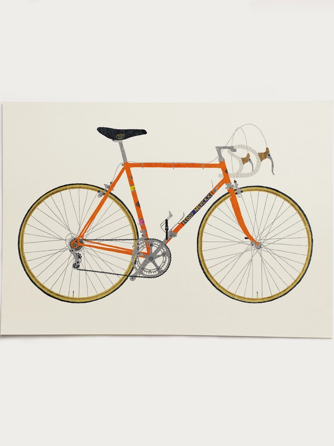 Vintage Orange Bicycle Print 