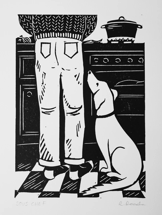 Sous chef linocut print