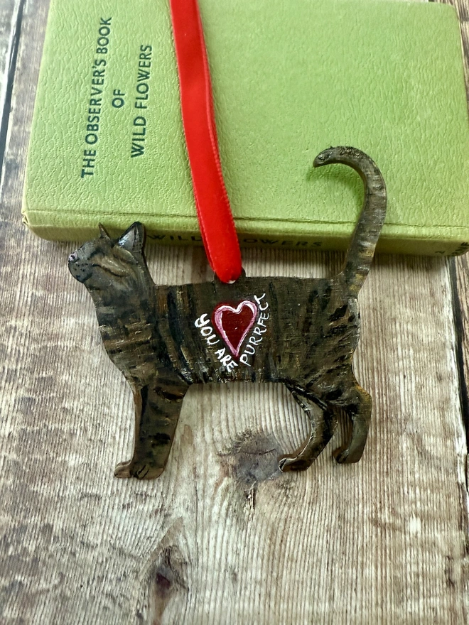 Valentines Tabby Cat Your are Purrfect hanging cat decoration 