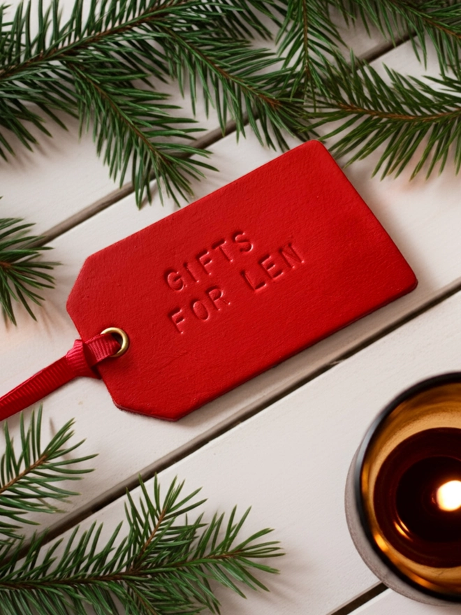 red leather label