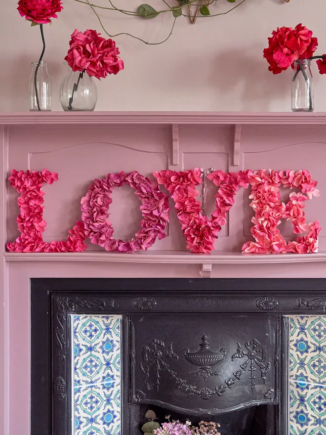 Love crepe paper flower letters