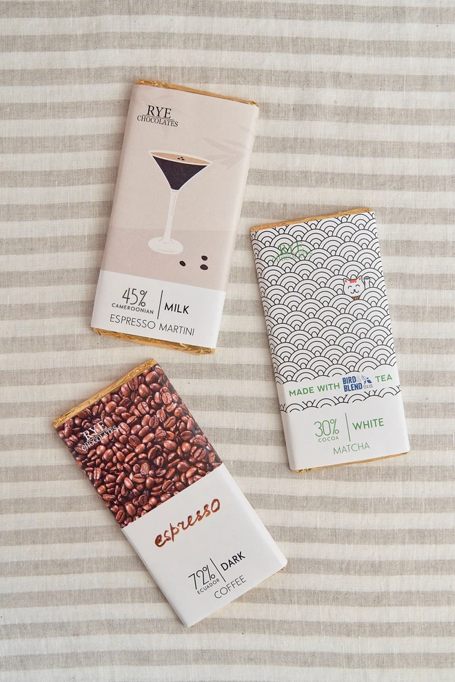 Espresso martini, matcha and coffee chocolate bars