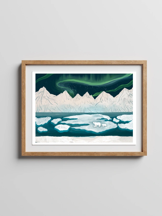 Polar bear under the northern lights print.