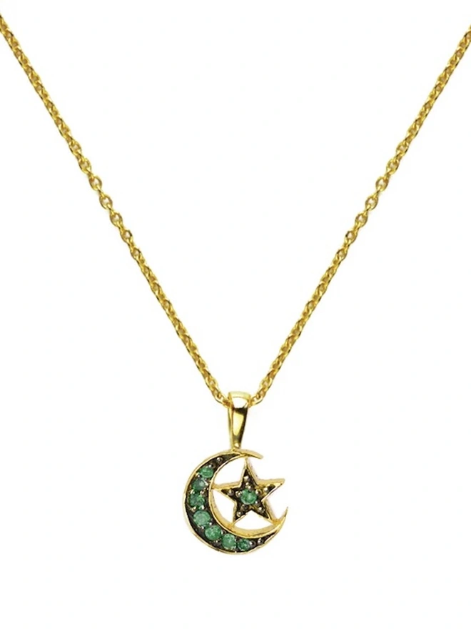 Stevie Necklace - Emerald Moon and Star