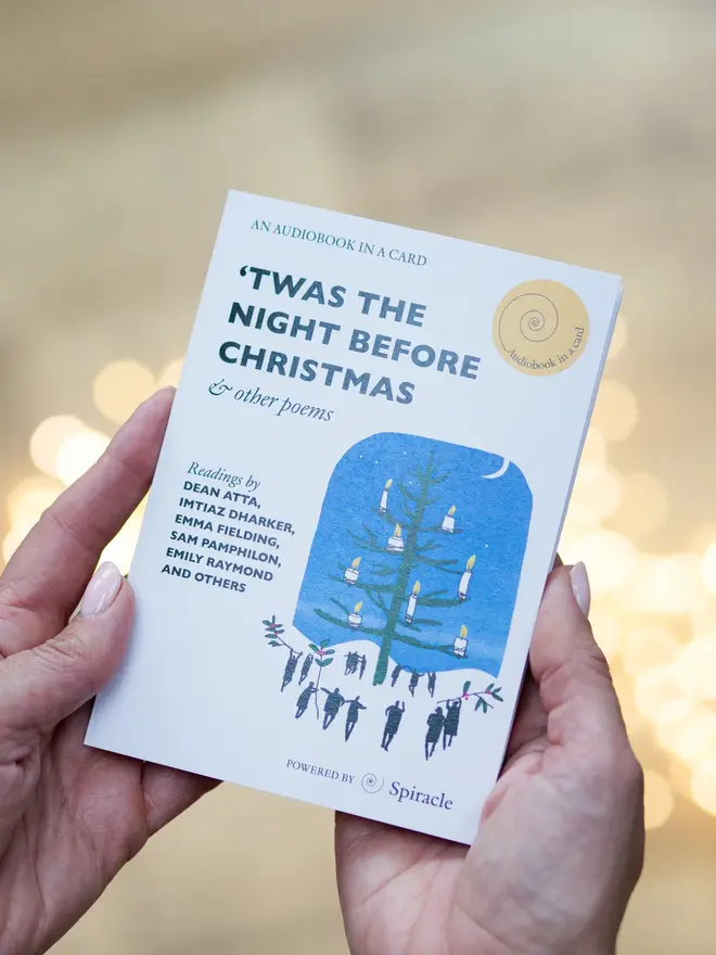 'Twas the Night Before Christmas'  Audiobook Card, against a grey background. 