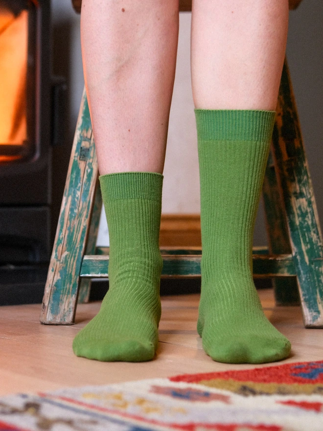 green organic rib socks in regular and short lengths 