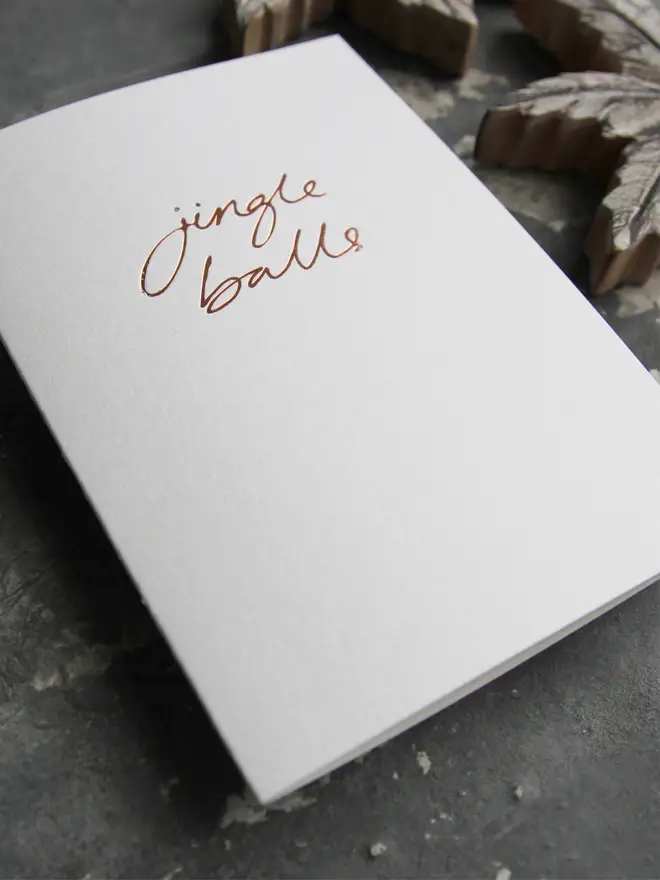 jingle balls white christmas card metallic script