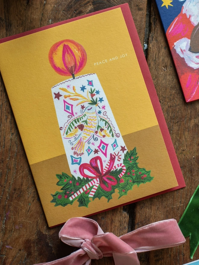 'Peace And Joy', Candle Dove Christmas Card