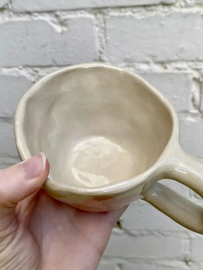 pink flower handmade ceramic smiley face mug