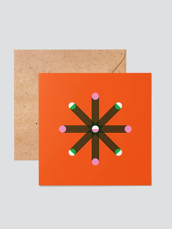 Seventies 9 Orange Star Christmas Card