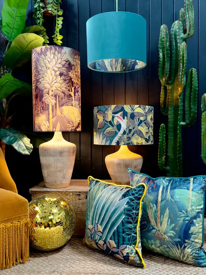 Emerald Enchanted Wood Silhouette Lampshade In Jade Green.