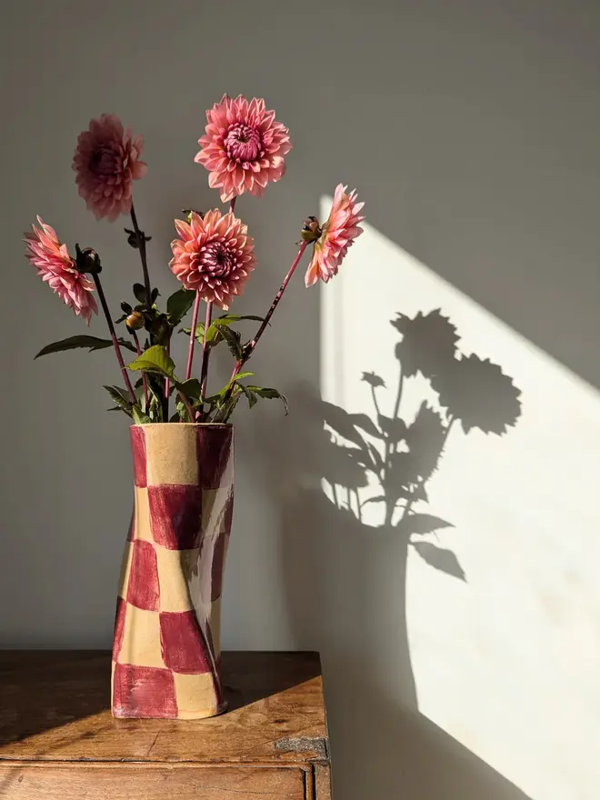 Burgundy Check Twist Vase