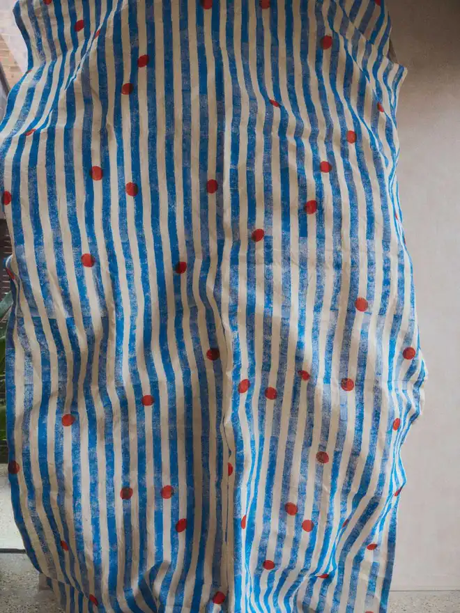 Blue Stripe and Red Dot Tablecloth 