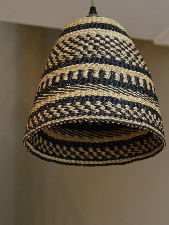 Ghanaian Handwoven Cone Lightshade 'Black and Natural'