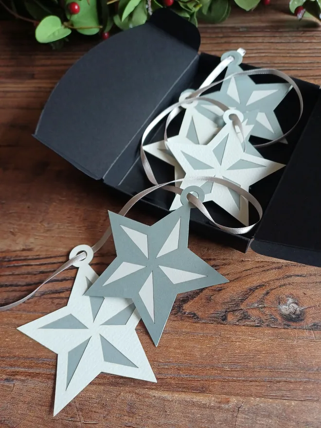 Silver and White Star Garland in Black Card Gift Box