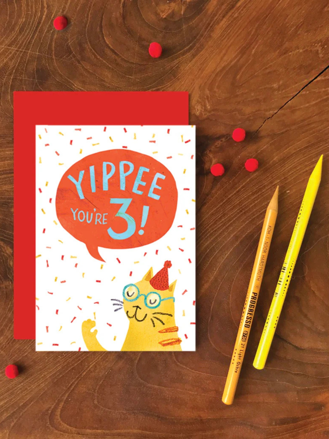 cat 3rd birthday card
