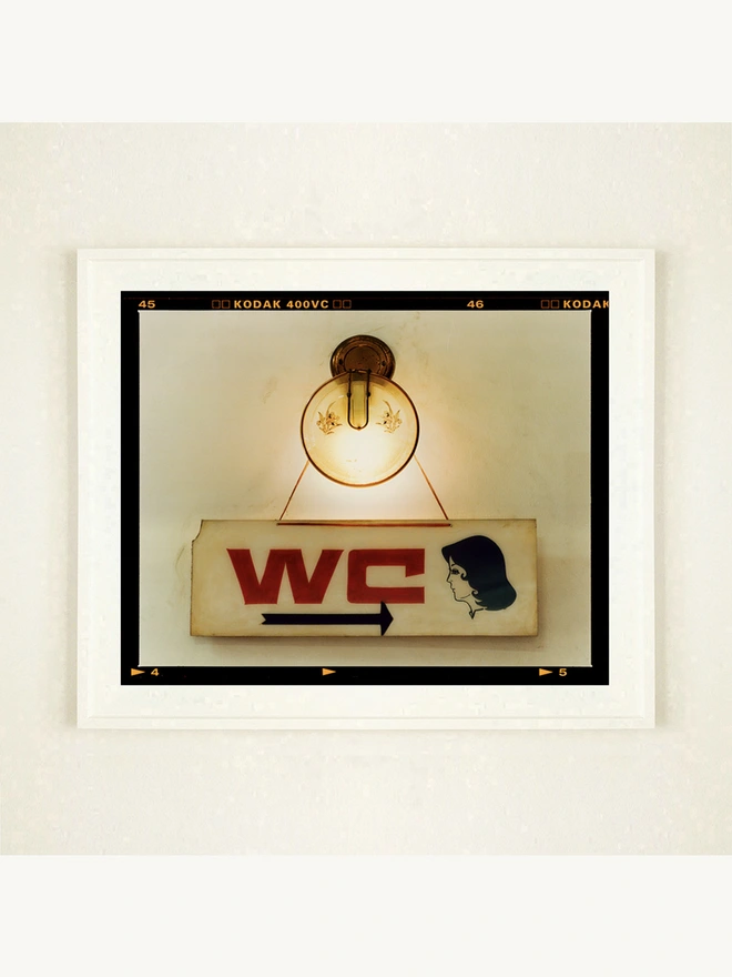 WC sign photograph large framed in white