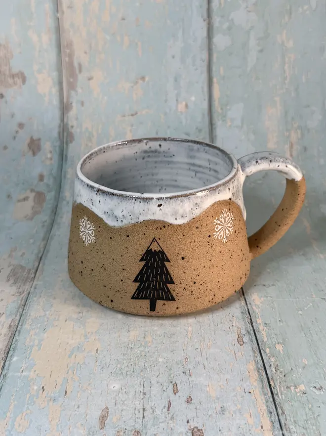 Cozy Rustic Black and White Christmas Tree Mug