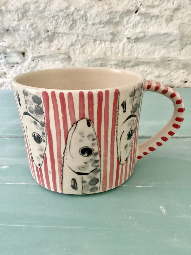 Handmade red stripy fish mug