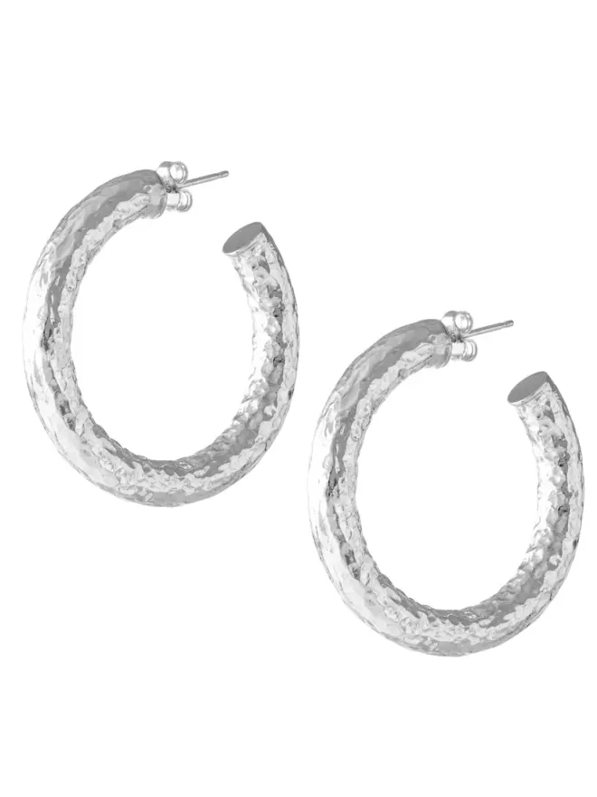 Silver Hammered Hoop Earrings