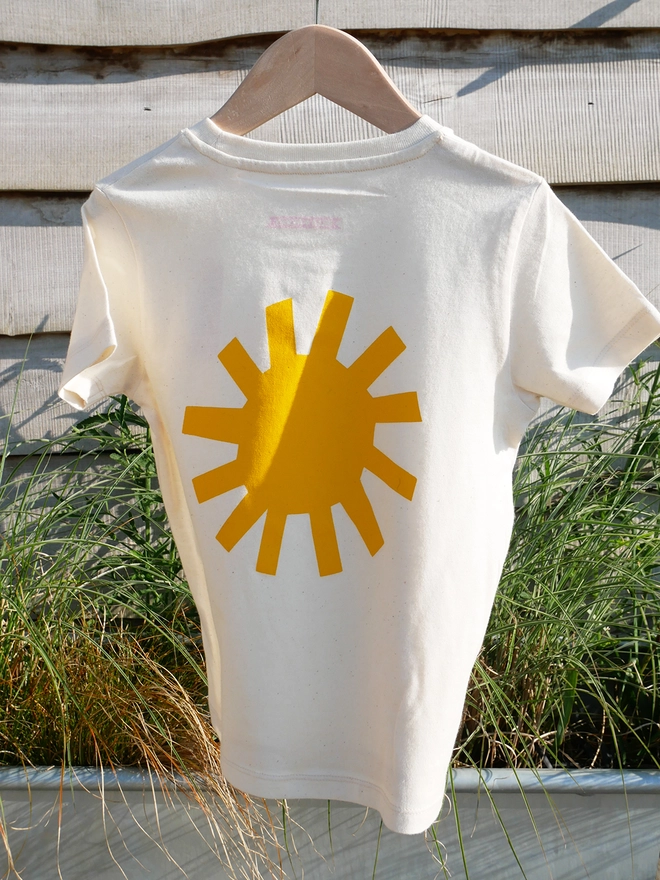 large sun on reverse of t-shirt