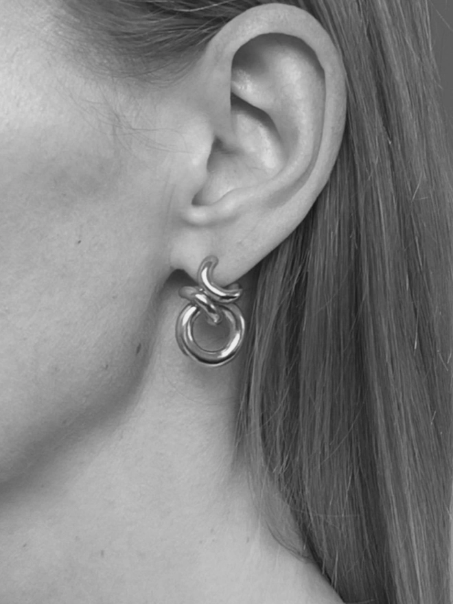 Silver contemporary hoop earring