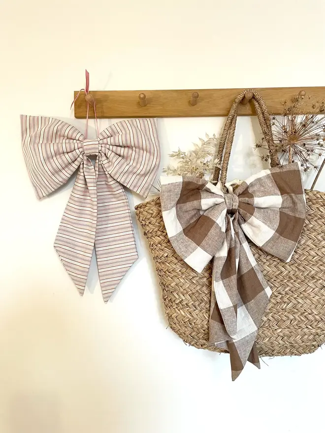 Large Pink And Beige Cotton Fabric Bow