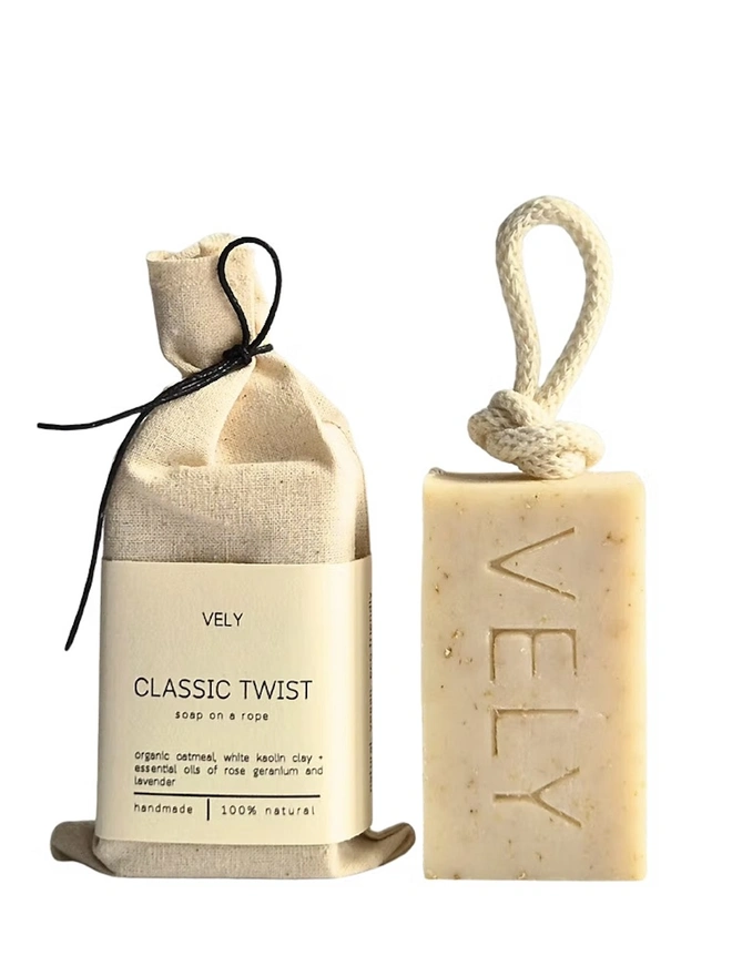 Natural Handmade Soap On A Rope "Classic Twist" With Oatmeal