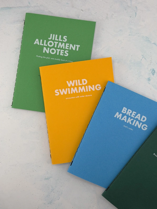 colourful personalised notebooks personalised with various hobbies and interests