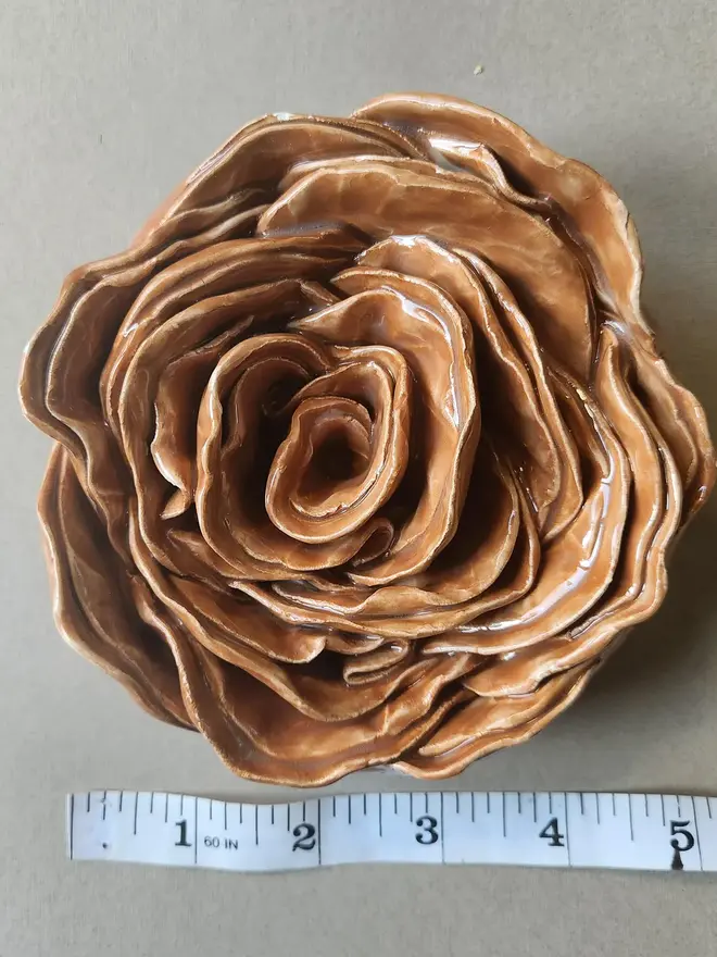 brown ceramic rose flower ceramic wall art hanging decorations gift pottery handmade unique 3d sculpture