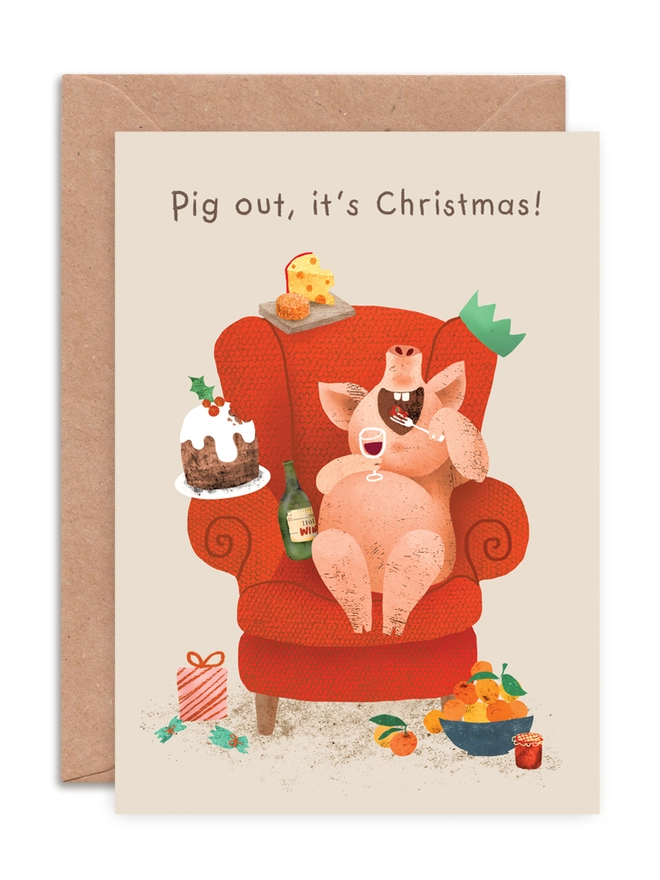 multipack set pack assorted christmas cards pig hog pun funny holiday kid's children's adults cute animal