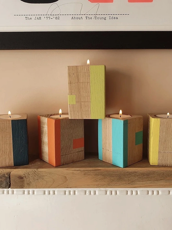 Tall Stripe Design Wooden Cube Candle