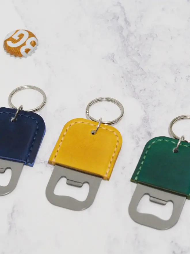 multi coloured leather bottle opener key ring gifts