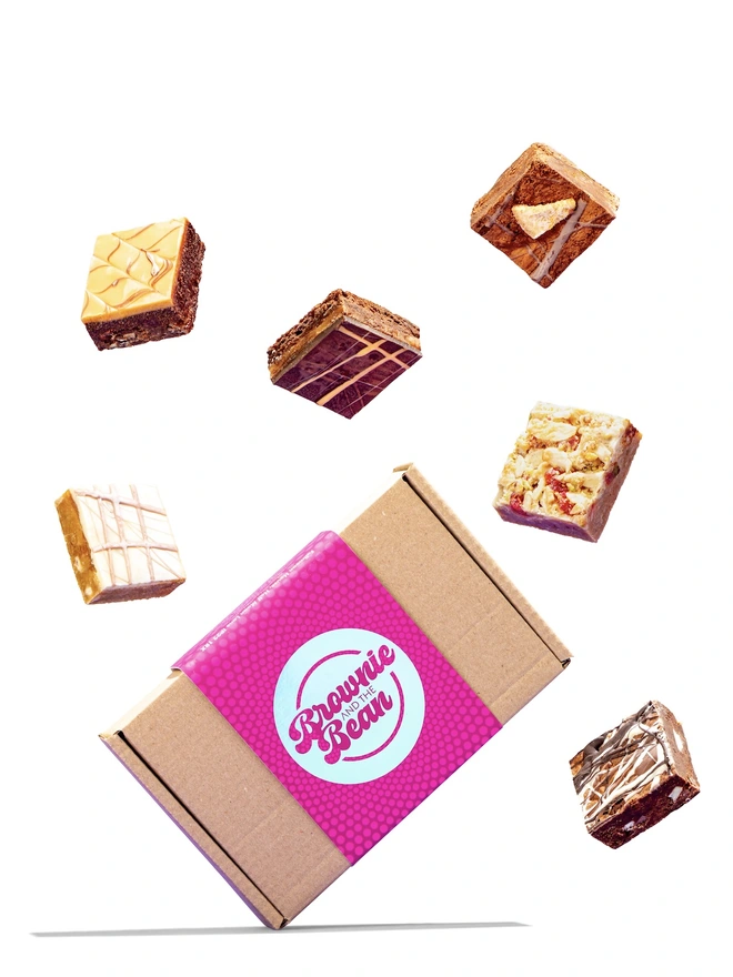 Brownie Slabs (Box For 16 People), brownies floating around their packaging. 