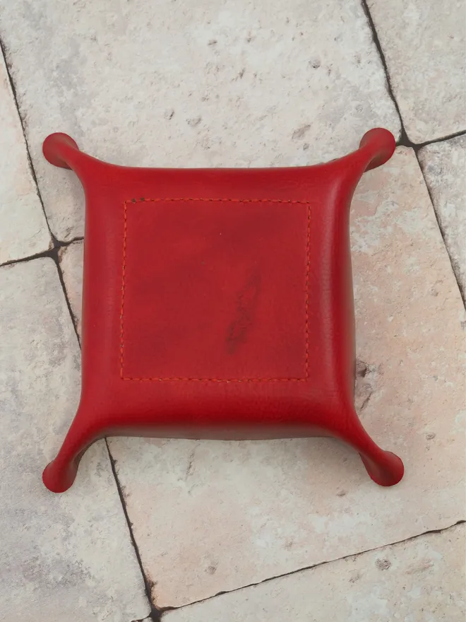 red leather square tray with personalised base