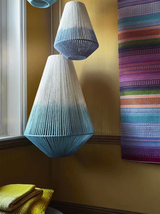 Geometric Aqua dip dye lampshade Campaign for wool exhibition