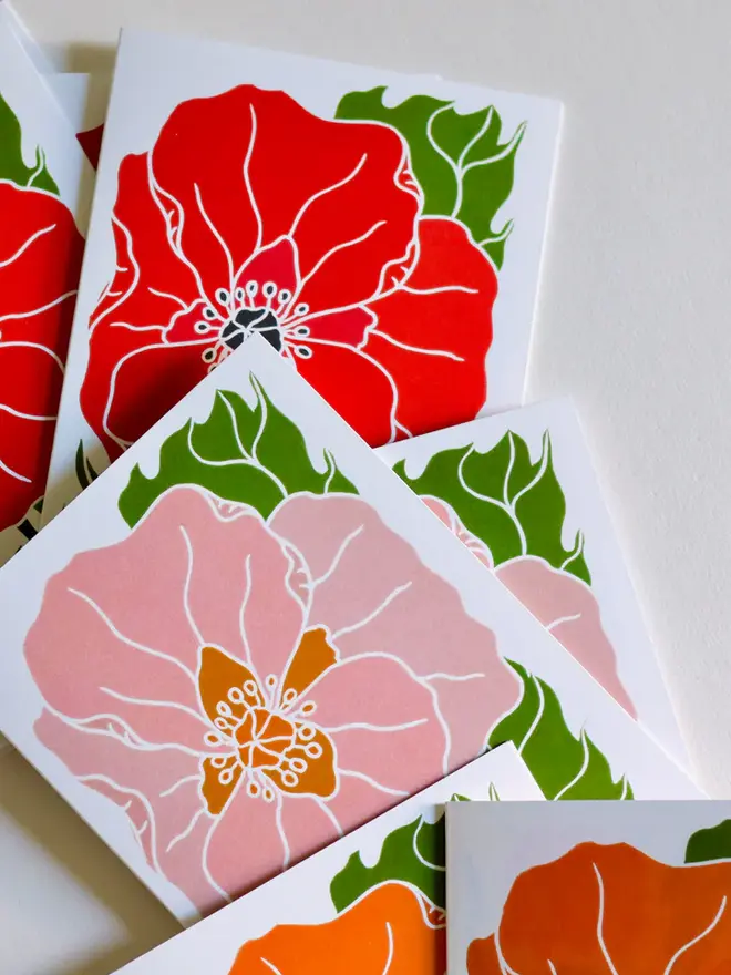 wild poppies linocut floral notecards