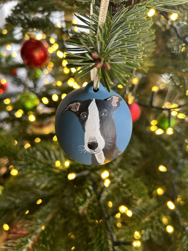 Whippet dog portrait bauble