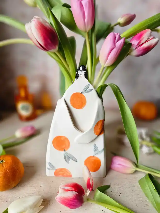 small Greta Oranges ceramic unique hand painted vase