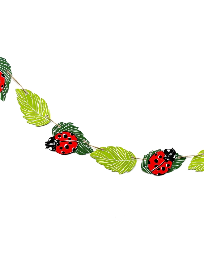 'Lucky Ladybird' Garland Hand Printed Nature Linocut Decor