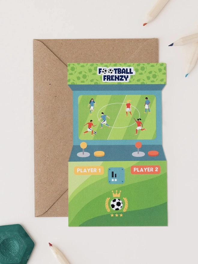 'Football Frenzy' Arcade Shaped Birthday Card