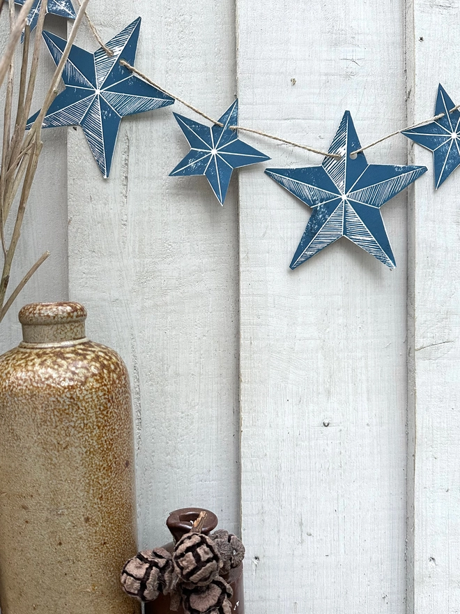 Traditional Scandi Stars Hand Printed Linocut Garland