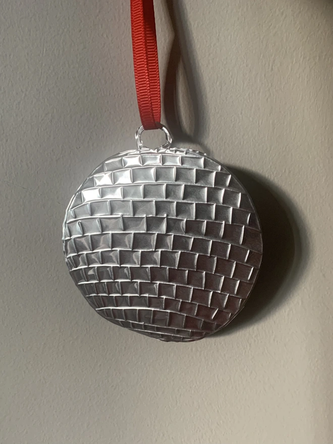 Mirrorball embossed tin hanging decoration susan bradley